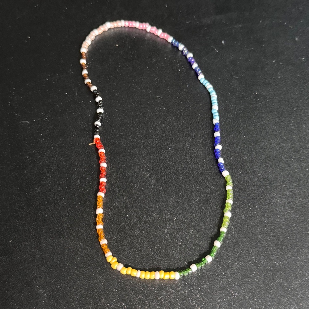 Handmade Rainbow Seed Bead Necklace Pride Jewelry Multi Color 24 Inch